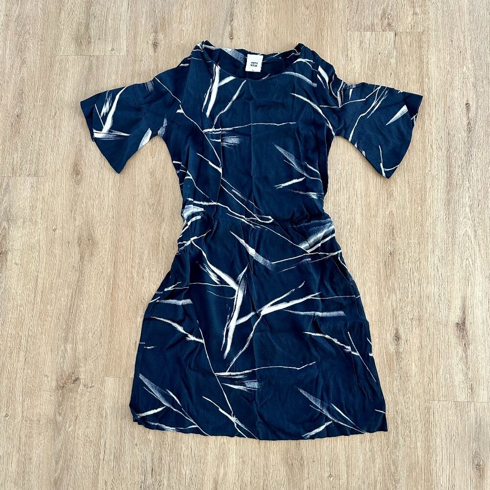 Mamalicious Bell-Sleeved Abstract Print Navy Maternity Dress, Size XS
